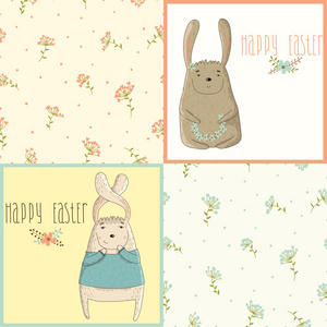 设置与可爱的小兔子的快乐复活节贺卡