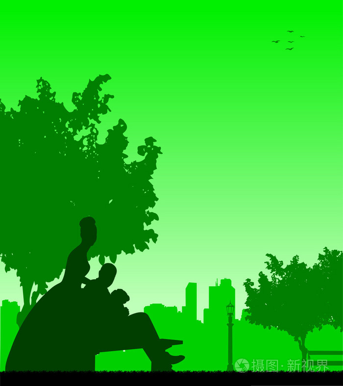 新婚夫妇在公园剪影的姿态