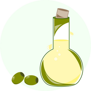 橄榄和橄榄油瓶中的插图