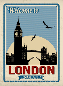 大笨钟塔从伦敦复古海报