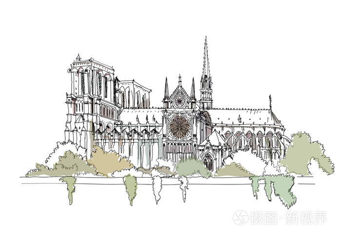 巴黎,素描合集,巴黎圣母院插画-正版商用图片1f84io-摄图新视界