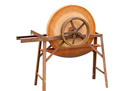 旧的老式的砂轮(西班牙和东方国家的)戽水车历史悠久的锯木厂水车