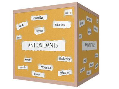 抗氧化剂 3d 多维数据集软木砖词概念