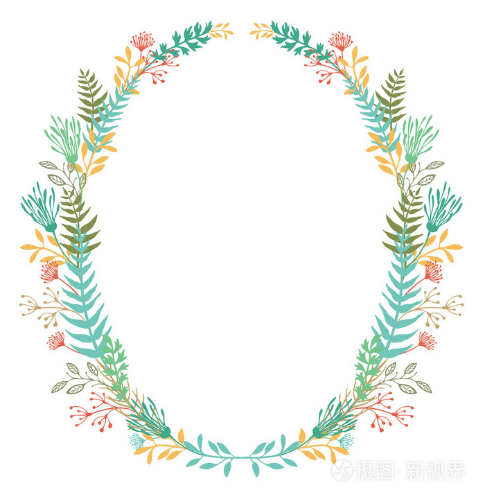 带有框架的花儿和蕨类植物卡插画-正版商用图片1f8f8h-摄图新视界