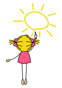 可爱小女孩绘图太阳