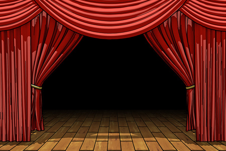 红舞台剧院天鹅绒窗帘图片