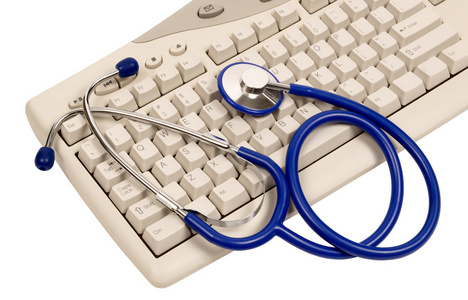 用听诊器找医疗信息在线计算机键盘
