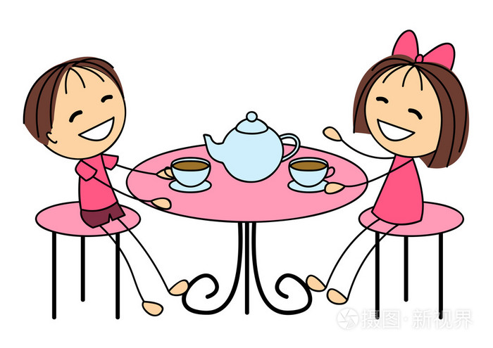 孩子们喝下午茶