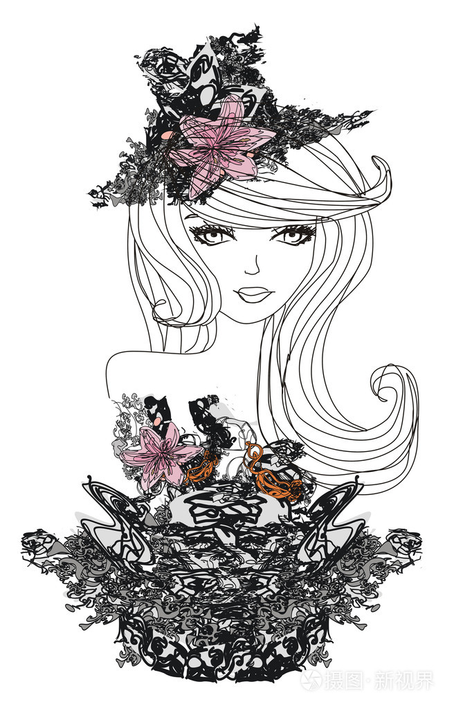 抽象的美丽女人涂鸦肖像插画-正版商用图片1f9bd7-摄图新视界