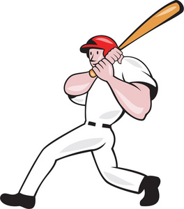 棒球选手击球看侧孤立的卡通