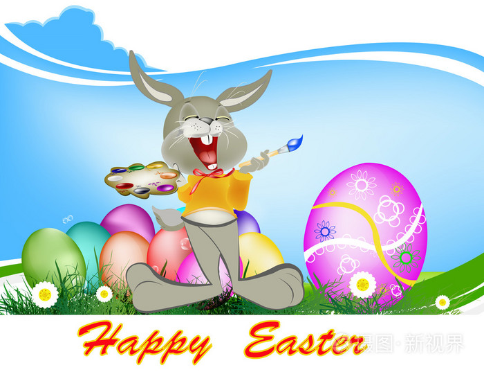 兔和复活节的 egg.holiday。快乐 easter.vector