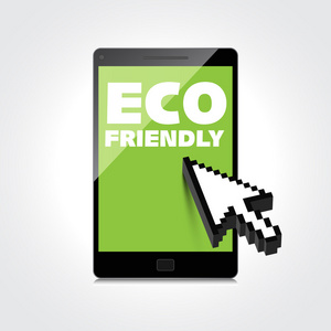 生态友好词高品质智能手机屏幕上。认为绿色