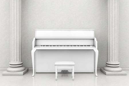 经典音乐屋子与白色的钢琴图片