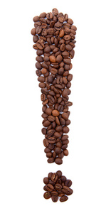 白色衬底上分离出的咖啡豆的感叹号