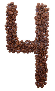 从咖啡豆上白色孤立的数字
