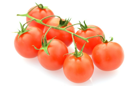 新鲜的樱桃番茄，孤立的白色背景上的分支