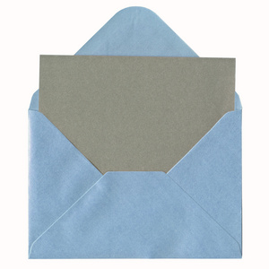 蓝色的信封中的空白卡