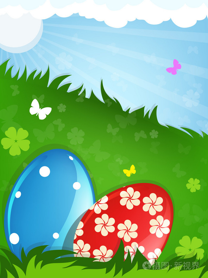 在草地上的复活节彩蛋插画-正版商用图片1f9xik-摄图新视界