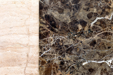 棕色天然大理石。 美丽的多色内部装饰石材大理石表面抽象裂缝和污渍。