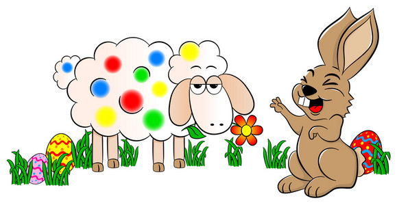 画一只羊五彩缤纷的复活节兔子照片