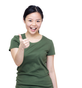 大拇指, 快乐微笑的女护士表现出成功, 接受, 是的, 好拇指向上手势