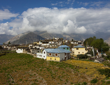 印度，山 喜马拉雅山 村