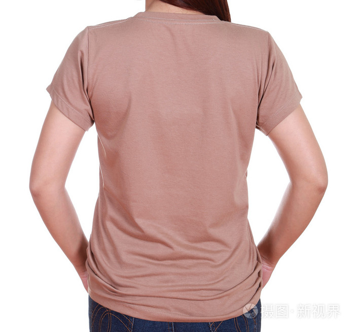 用空白t恤(背面)紧贴女性