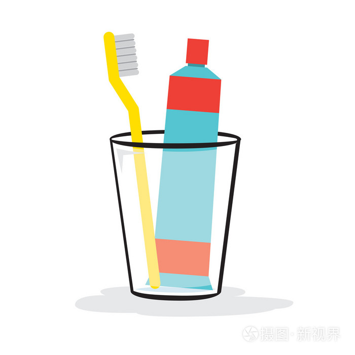 牙膏和牙刷在玻璃
