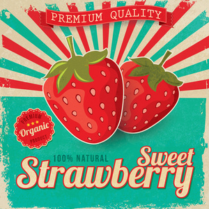 多彩的老式草莓标签海报矢量图