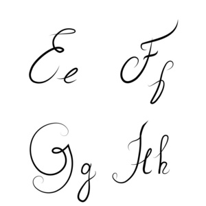 手工绘制的书法字母 e f g h 分离