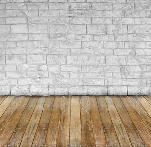 白色垃圾砖水泥墙和黄色木地板