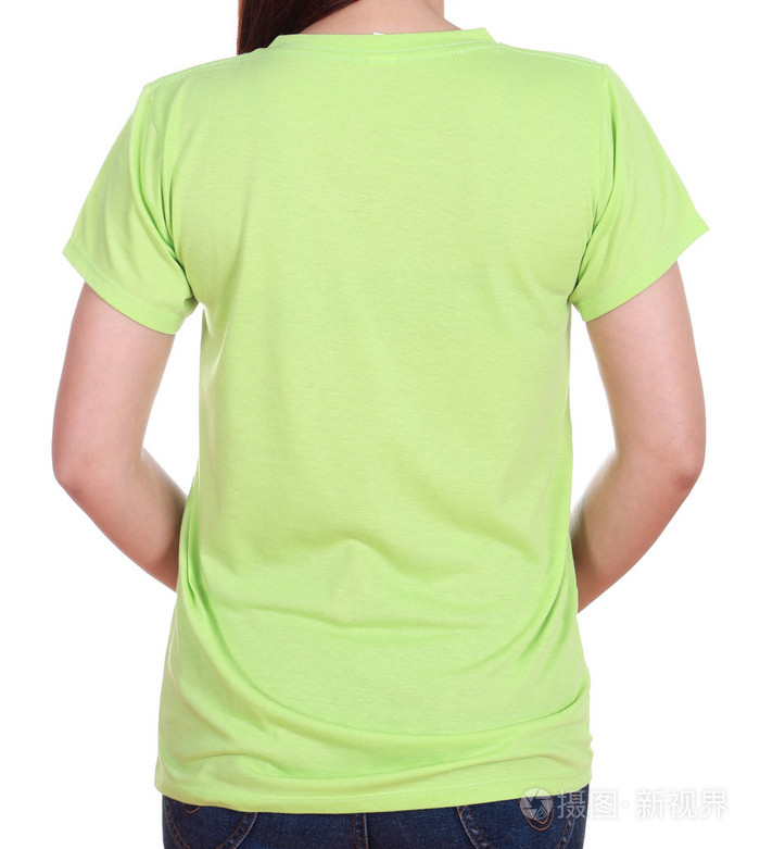 用空白t恤(背面)紧贴女性