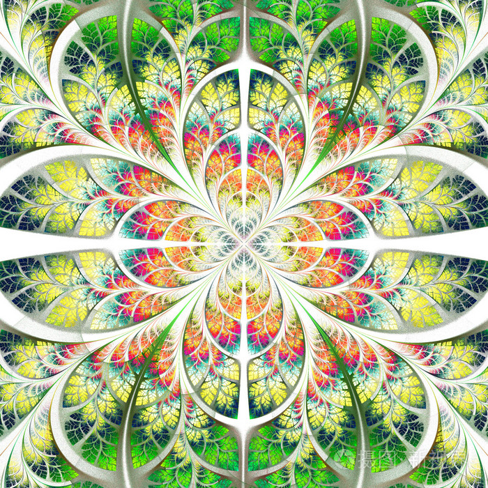 对称分形图案.集合-树的树叶.绿色,y