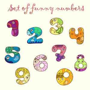 一组五颜六色的有趣数字数字。