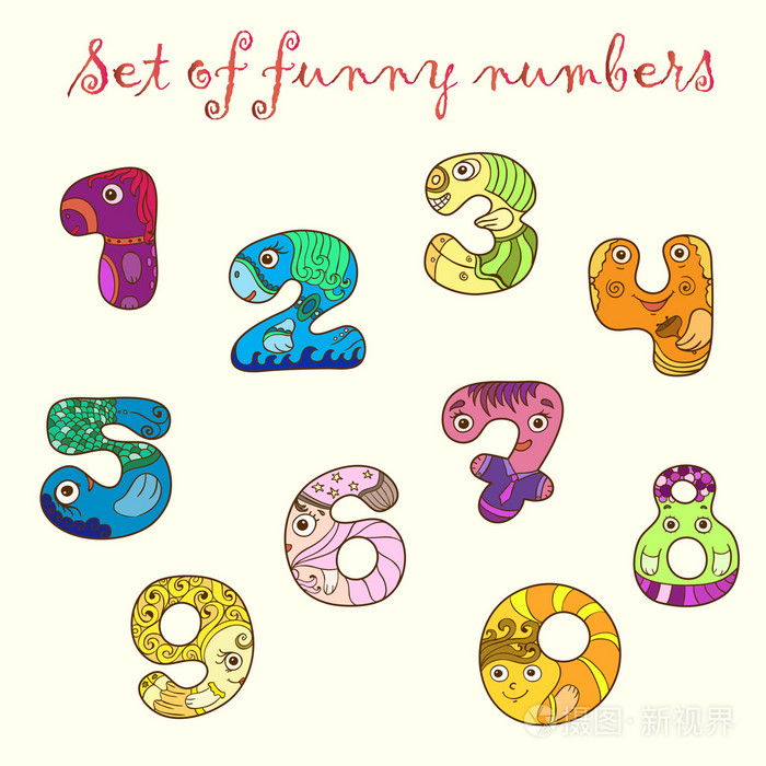 一组五颜六色的有趣数字(数字).插画-正版商用图片1fcgtt-摄图新视界