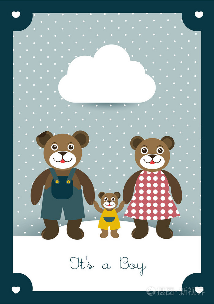 新出生的卡小熊一家可爱的插图孩子们的概念