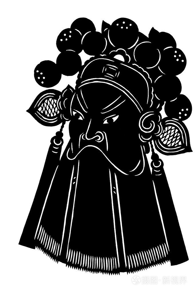 中国戏曲脸谱,孤立的白色背景上的剪影