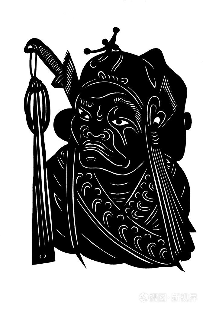 中国戏曲脸谱,孤立的白色背景上的剪影