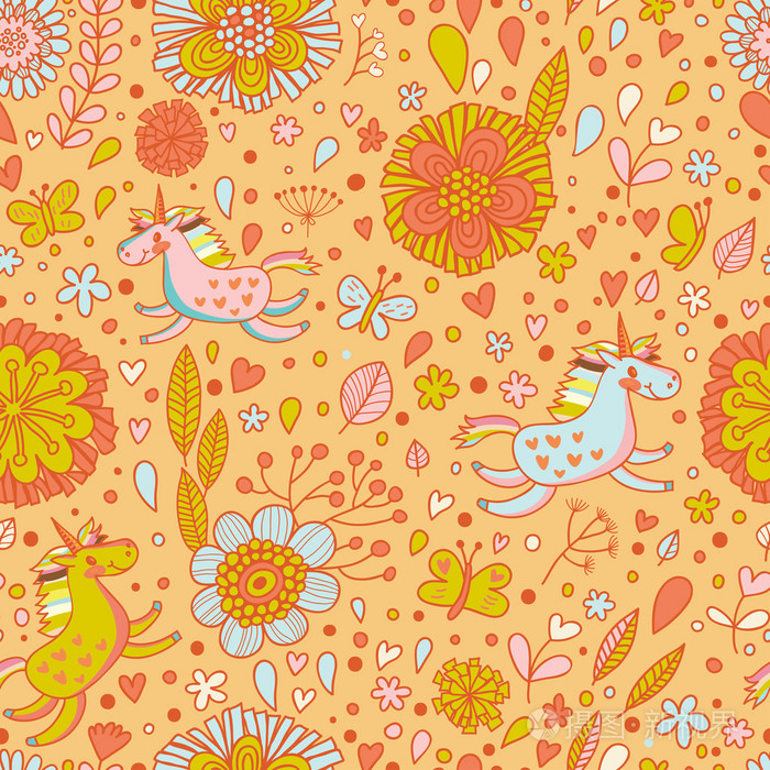 小小的彩虹独角兽可爱无缝花纹