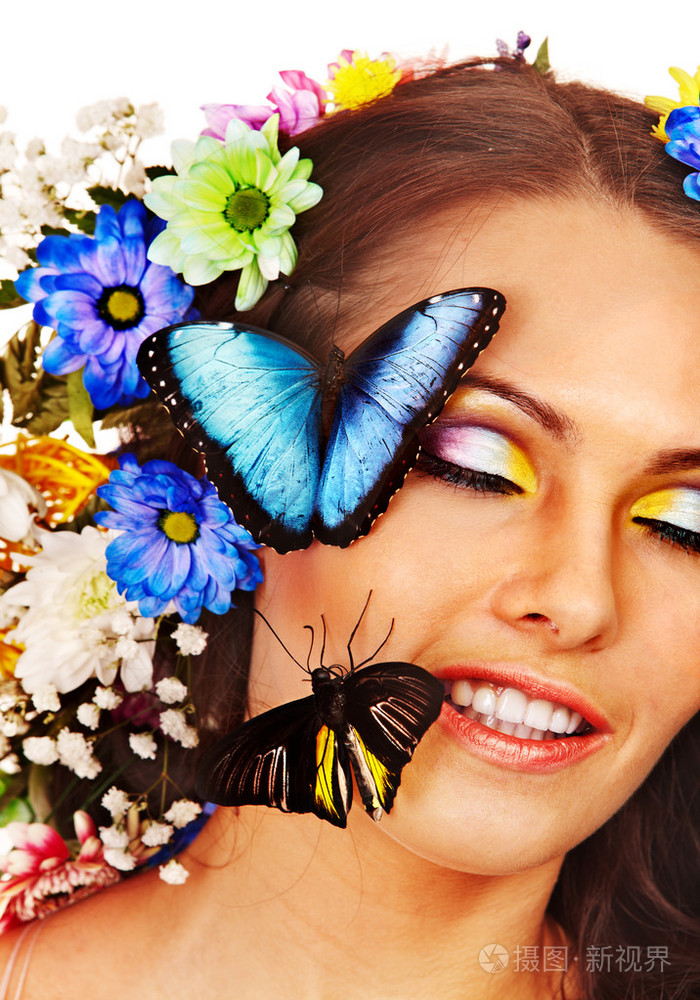 女人与花和蝴蝶