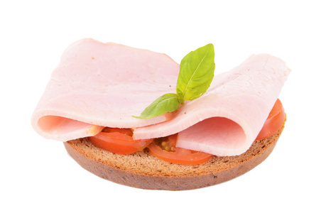 美味的三明治，生菜和孤立的白色衬底上的火腿