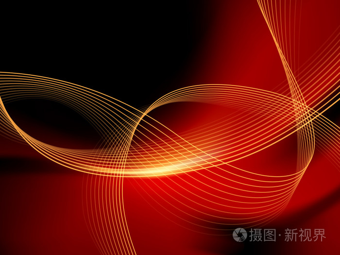 抽象波浪的红色背景与弯曲的线条和光线
