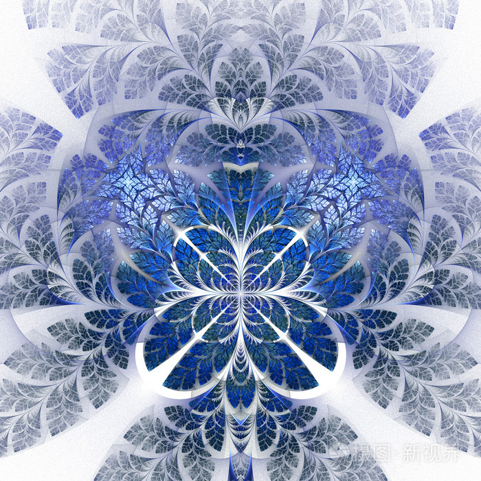 穿蓝色衣服的神话般的分形图案.collectiont-树的树叶.co