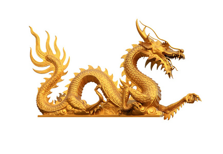 蓝蓝的天空领域中国风格龙雕像中国金龙雕像被隔绝在白色背景上本机的