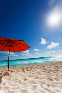 阳光和海滩上的雨伞图片