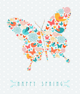 快乐的春天五颜六色的蝴蝶概念