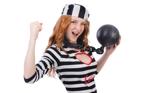 白色背景上孤立的人囚犯监狱犯人金笼的形象和金心象征着情人节, 情侣