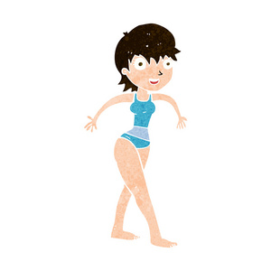 卡通幸福的女人穿上游泳裤