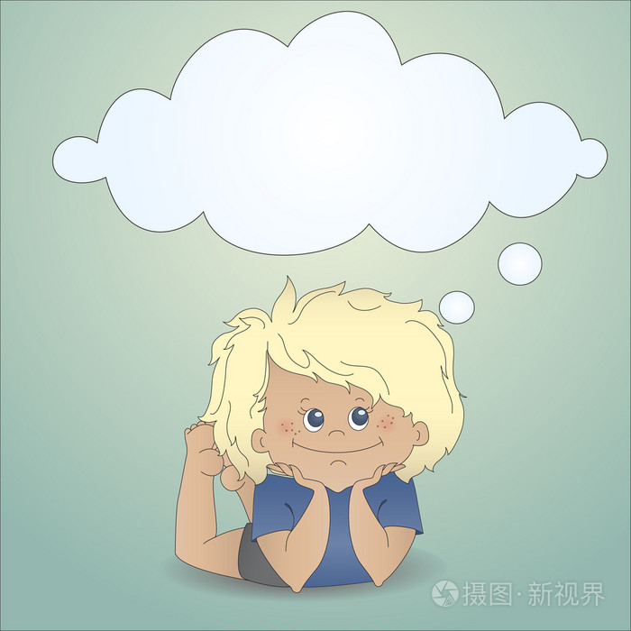 卡通男孩与思想泡泡