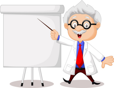 卡通博士教授在研讨会上的演讲向量教授苹果树充满孤立吉祥物矢量插图